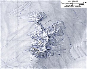Topografische Karte der Ames Range mit dem Brown Valley (Maßstab 1:250.000)