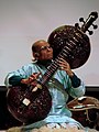 Rudra veena is a large plucked string instrument used in Hindustani classical music. One of the major types of veena played in Indian classical music, it has two calabash gourd resonators.[43] The vichitra veena, also with two large resonators, is a similar instrument.