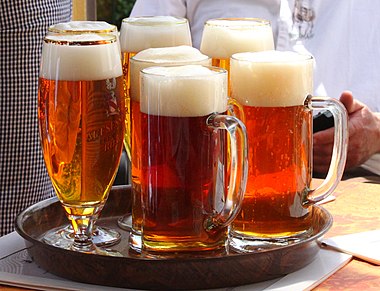 A tray of beer in the Rothenbach brewery inn in Aufseß