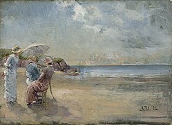 Amélie Lundahl maalaamassa Bretagnessa, 1882