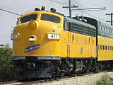 37. KW Die dieselelektrische Lokomotive EMD F7 411 (Baujahr 1949) der Chicago and North Western Railway im Illinois Railway Museum (September 2006).