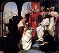 Henri Delaborde, Maltézski rytieri obnovujú vieru v Arménsku (kráľ Konštantín III. s maltézskym rytierom), olej na plátne, 1844,Versailles, Paríž