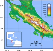 Гіпсометрична карта Коста-Рики