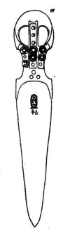 Рисунок древнеегипетского медного кинжала, помеченного именем фараона Суадженра (Небирирау I). Найден в некрополе города Ху (греч. Диосполис Парва), в гробнице Y 237. Каирский египетский музей, № JE 33702