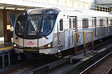 The Toronto Rocket is the newest subway train used by the TTC. Davisville TTC Rocket 5836 d40.JPG