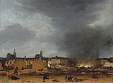 Vue de Delft lors de l'explosion de 1654 par Egbert van der Poel.