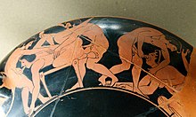 Erotic painting on ancient Greek kylix Erotic scenes Louvre G13 n4.jpg