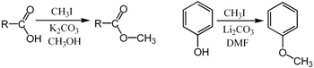 Methylation of a carboxylic acid salt and a phenol using iodomethane