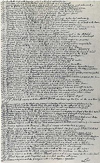 Handwritten manuscript of a page with about a hundred lines, each a sentence beginning with the word "Let"