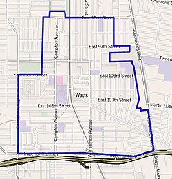 Map of Watts as delineated by the Los Angeles Times Map of Watts neighborhood, Los Angeles, California.jpg