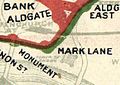 Mark Lane raffigurata in una mappa della metropolitana di Londra del 1908.