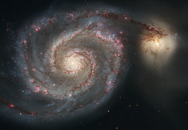 15th anniversary image - 2005 - M51, the Whirlpool Galaxy, including NGC 5194 and NGC 5195. Messier51 sRGB.jpg