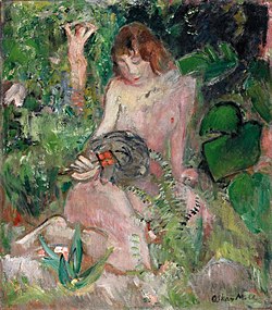 Nude with a Fan, Amid the Leaves