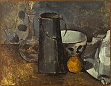 ポール・セザンヌ, Still Life with Carafe, Milk Can, Bowl, and Orange, 1879–80