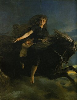 Nótt sur son cheval, peinture du XIXe siècle par Peter Nicolai Arbo.