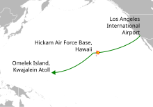 Flight journey: Los Angeles International Airport, Hickam Air Force Base Hawaii, Omelek Island Kwajalein Atoll