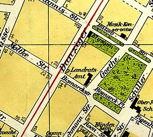 Detail of 1914 Bromberg map with the restaurant "Elysium"