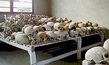 Human skulls at the Murambi Genocide Memorial Centre in Rwanda Rwandan Genocide Murambi skulls.jpg