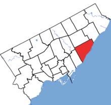 Scarborough Southwest in relation to the other Toronto ridings (2015 boundaries).png