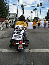 UFCW union members rally for healthcare, 2011. UFCW healthcare on motorcycle.jpg