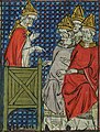 A man wearing a tiara preaches in a church