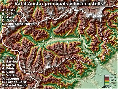 Principales villas y castillos del Valle de Aosta.