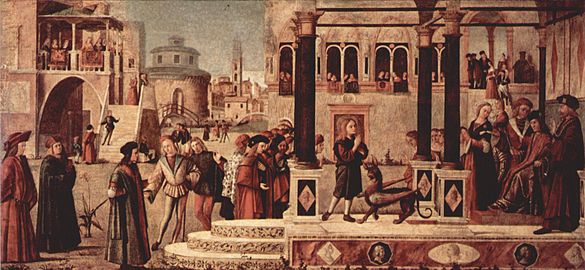 Miracle de saint Tryphon, 141 × 300 cm, 1507, huile sur toile, Scuola di San Giorgio, Venise.