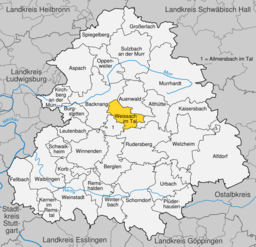 Läget för Weissach im Tal i Landkreis Rems-Murr-Kreis