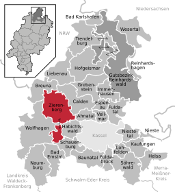 Läget för Zierenberg i Landkreis Kassel