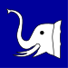 White elephant head on blue square