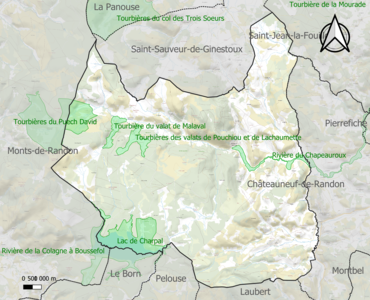 Carte des ZNIEFF de type 1 sur la commune.