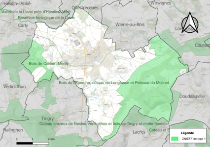 Carte des ZNIEFF de type 1 sur la commune.