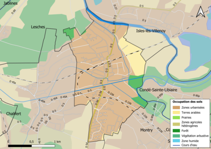 Carte des infrastructures et de l'occupation des sols en 2018 (CLC) de la commune.