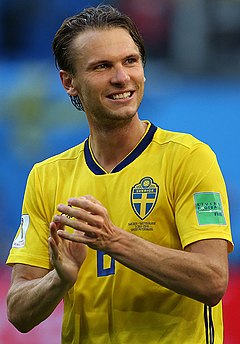 Albin Ekdal hrající za Švédsko během Mistrovství světa ve fotbale 2018