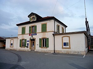 Two-story building with hip roof