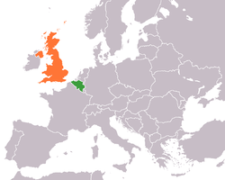 Карта с указанием местоположения Бельгии и Соединенного Королевства