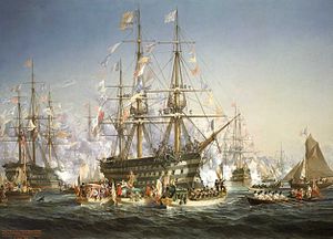 Корабль Бретань на картине Джюлья Ашиля Ноэлья. Национальный морской музей, Лондон.