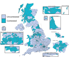 Constituencies, highlighted, which the Brexit Party contested at the 2019 election. Brexit Party seats contested in the 2019 GE.svg