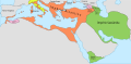 Kingdom of the Lombards (568-774 AD), Byzantine Empire (286/395–1453 AD) and Sasanian Empire (224–651 AD) in 600 AD.