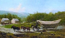 Many of the Mennonite Germans from Pennsylvania arrived in Conestoga wagons. Conestoga Wagon 1883.jpg