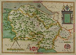 Hand-drawn map of Denbigh and Flint by Christopher Saxton from 1576 Dinbigh flint Atlas.jpg