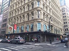 The base, seen at the corner of Fulton and Nassau Streets in 2020 Financial District NYC Aug 2020 10.jpg