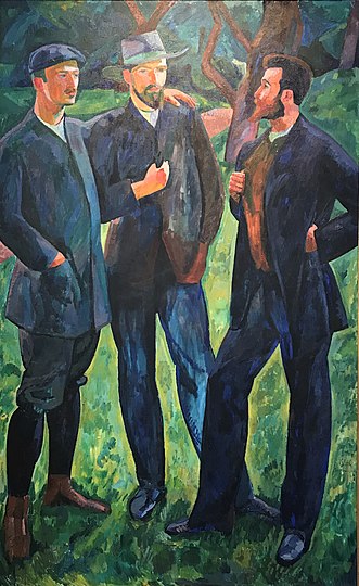 'Kunstnerkammerater' Af Grünewald, 1909 Fra venstre: Sigfrid Ullman, Knut Janson, Birger Simonsson