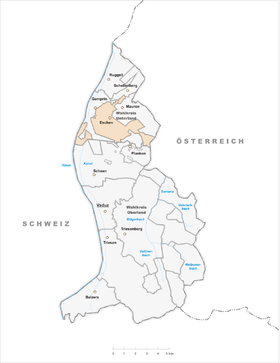 Lage der Gemeinde Eschen im Fürstentum Liechtenstein (anklickbare Karte)