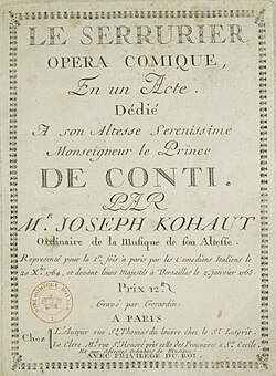 Zámečník, titulní strana partitury z roku 1764