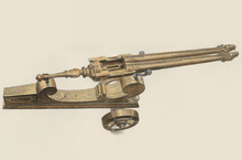 A double barrelled cetbang on a carriage, with swivel yoke, ca. 1522. The mouth of the cannon is in the shape of Javanese Naga. Madrid canons indiens.png