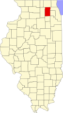 Map of Illinois highlighting Kane County