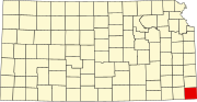 Map of Kansas highlighting Cherokee County Map of Kansas highlighting Cherokee County.svg