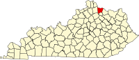 Location of Bracken County, Kentucky Map of Kentucky highlighting Bracken County.svg