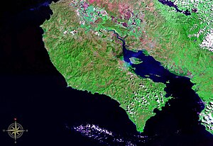Nicoya Peninsula seen from space (false color)